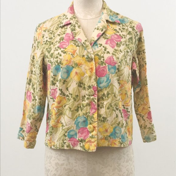 Vintage 50s Floral Blazer Yellow Jacket - Picture 9 of 12